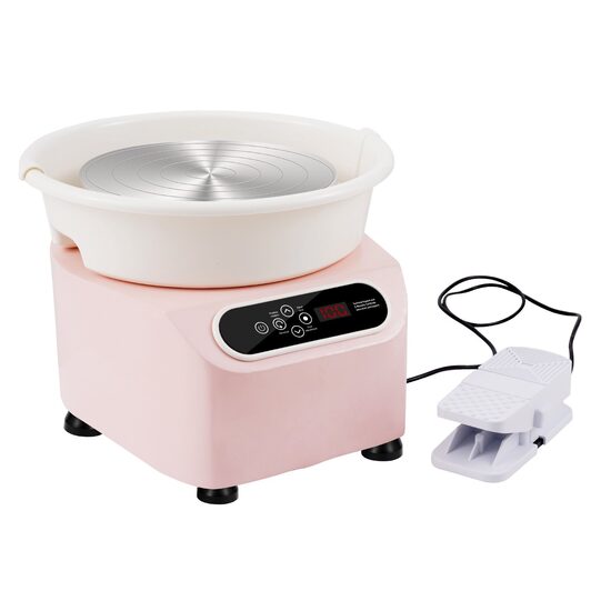 Roata de olarit profesionala electrica, cu pedala si Ecran tactil, 350 W, diametru placa 28 cm, 50-300 rpm, Roz