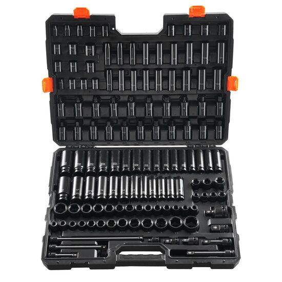Trusa 130 chei tubulare adanci si scurte de impact, Biti, Hexagonale, prindere 1/4 si 3/8 inch, Cr-Mo, Prelungitor