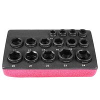 Set 15 chei tubulare scurte de impact, Hexagonale, prindere 3/8, Cr-Mo, 10-24 mm