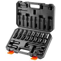 Trusa 14 chei tubulare de impact cu pivotare 360 grade, Hexagonale, prindere 3/8, Cr-Mo, 10-19 mm, Prelungitor