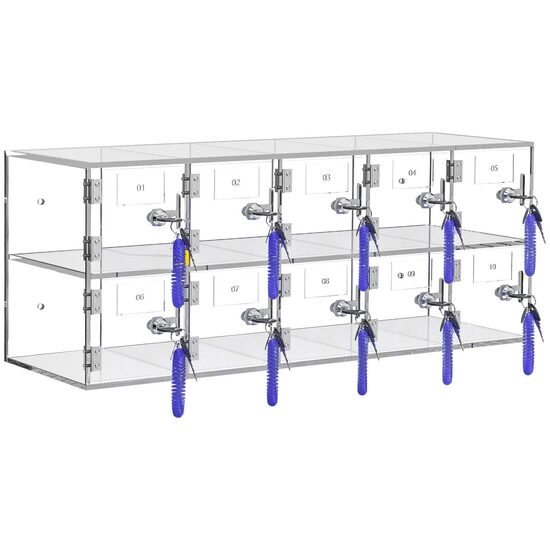 Dulap depozitare telefoane, 10 sloturi, 10 chei, Acril, 53 x 18 x 21.5 cm