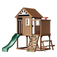 Spatiu joaca multifunctional, Casuta cu topogan si scara, max 150 kg, Lemn cedar, 2320x3100x2690 mm