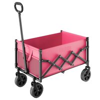 Carucior de cumparaturi, pliabil, 4 roti, maxim 103 kg, greutate 5 kg, Otel Carbon si panza Oxford 300D, Volum 120 l, Roz/Negru