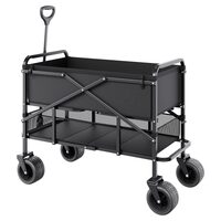 Carucior de cumparaturi 2 etaje, pliabil, 4 roti cu frane, maxim 204 kg, greutate 14 kg, Otel Carbon si panza Oxford 600D, Volum 400 l, Negru
