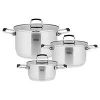 Set 3 oale Inox 2/4/6 l, capace sticla securizata, Manere pliabile, Gradatie in interior