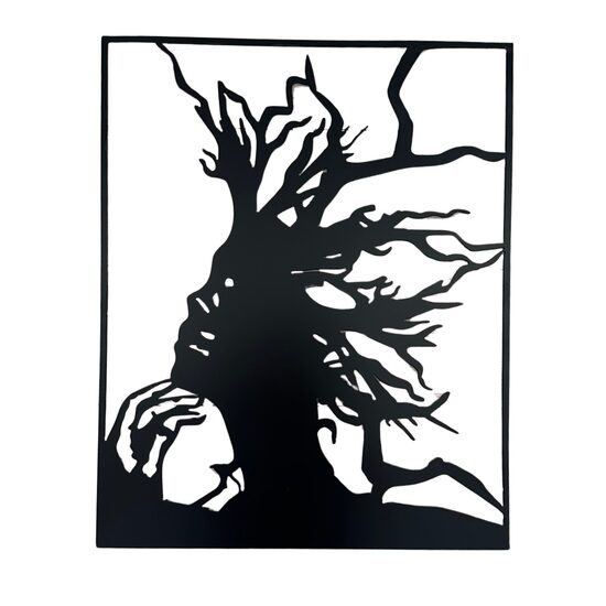 Decoratiune metalica de perete Krodesign Woman Tree, Inaltime 49 cm, Latime 40 cm, Grosime 2 mm