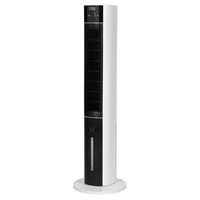 Ventilator turn cu umidificare, Alb/Negru, 60 W, Telecomanda, 975 x 290 x 290 mm, Silentios 65 dB, Rezervor apa 3 l, Oscilatie, Timer