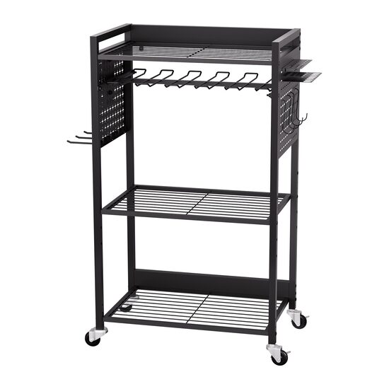 Carucior organizator cu 4 niveluri pentru scule, max 68 kg, 4 x roti, 560 x 350 x 970 mm, carlige laterale