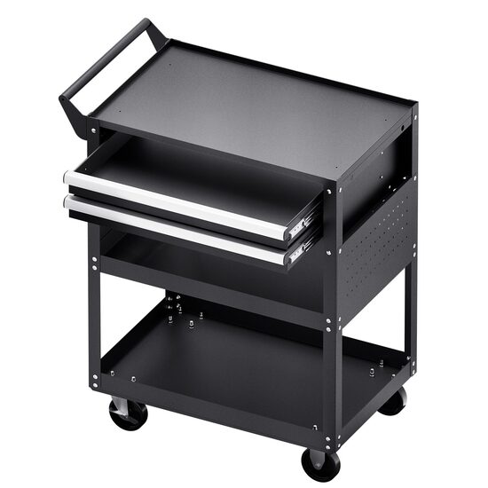 Carucior pentru scule cu 3 tavi si 2 sertare, Vivatechnix max 182 kg, 4 x roti, 785 x 450 x 945 mm, carlige laterale
