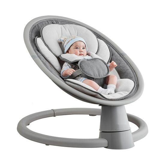 Leagan electric multifunctional pentru bebelusi, Telecomanda si Bluetooth, 5 viteze, 3 unghiuri reglabile, 10 Melodii, 2 x jucarii, Ham 5 puncte