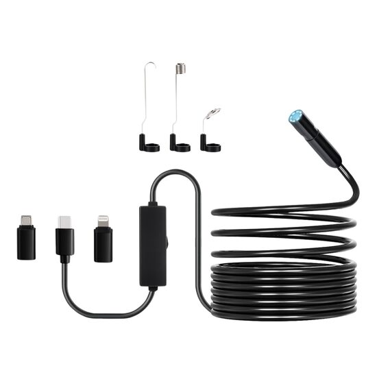 Camera inspectie endoscop IP67, Lungime 3 m, Android / iOS 9+, USB-C, Rezolutie 1920 x 1440, 8 lumini LED, Lentila 2x, Cablu rigid