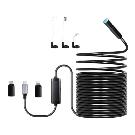 Camera inspectie endoscop IP67, Lungime 15 m, Android / iOS 9+, USB-C, Rezolutie 1920 x 1440, 8 lumini LED, Lentila 2x, Cablu semi-rigid