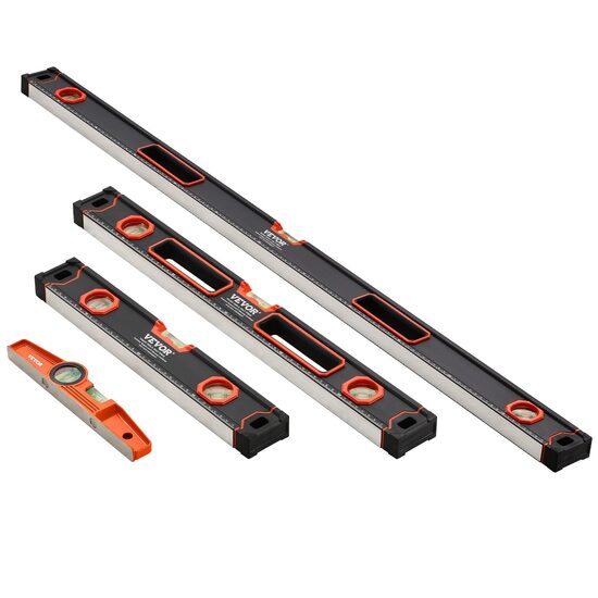 Set 4 poloboace magnetice aluminiu, unghiuri de masurare 0° si 90°, 3 bule, 250/400/600/1200 mm