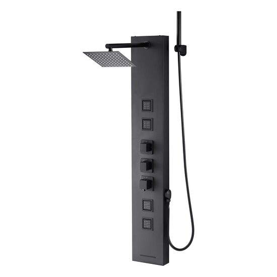 Panou dus hidromasaj, Inox Negru, 4 in 1, dimensiune 1240 x 200 x 545 mm, 5 jeturi masaj corporal, Led, Cap mobil