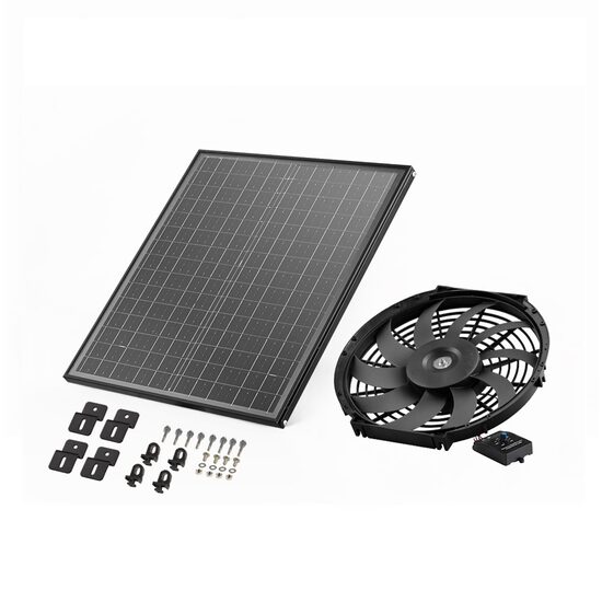 Ventilator cu panou solar pentru mansarda, Aluminiu, Termostat reglabil, Φ340 x 70 mm, Negru, 45 W