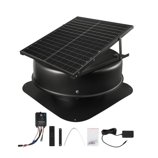 Ventilator mansarda cu alimentare retea/solara, 50 W, Diametru 305 mm, Aluminiu, Telecomanda, Control inteligent al temperaturii si umiditatii