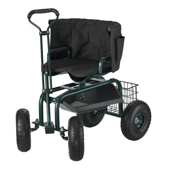 Carucior multifunctional pentru gradina, 810×480×690/770 mm, Capacitate 181 kg, roti cauciuc 10 inch, Scaun reglabil in inaltime