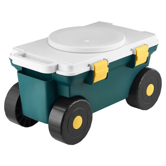 Carucior multifunctional pentru gradina, 520 × 310 × 280 mm, Capacitate 120 kg, sezut cu rotatie la 360°, 4 x roti