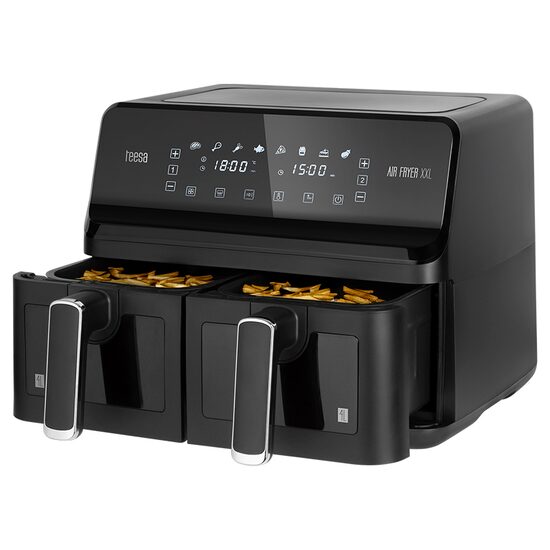 Friteuza dubla Airfryer, 8 l, putere 2700 W, Ecran tactil, Temporizator, 8 programe