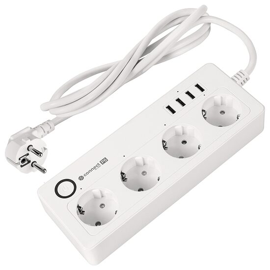 Prelungitor Smart 4 x prize, 4 x USB,  Lungime 1.6 m, 16A, 2680W, Aplicatie Tuya