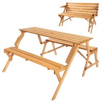 Masa picnic 2 in 1, transformabila in banca, Lemn brad, 1410 x 470 x 170 mm