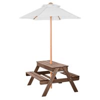 Masa picnic cu 2 banci si umbrela, Exterior, Lemn brad, Maro, 890 x 800 x 510 mm, pentru copii