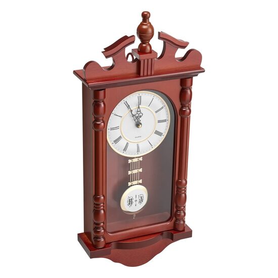 Ceas retro cu pendul, de perete, Lemn pin, Mecanism Quartz, 600 x 260 x 95 mm, Maro