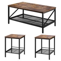 Set 3 masute de cafea, Retro clasic, Suprafata lemn, picioare metal