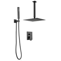 Set de dus, Montaj incastrat, Inox, Negru mat, Cap dus patrat 30 cm, 300 x 300 x 375 mm