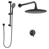 Set de dus, Montaj incastrat, Inox, Negru mat, Cap dus rotund 23 cm, 520 x 235 x 155 mm