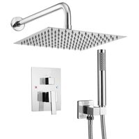 Set de dus, Montaj incastrat, Inox, Argintiu, Cap dus patrat 25 cm, Dimensiune 530 x 250 x 135 mm