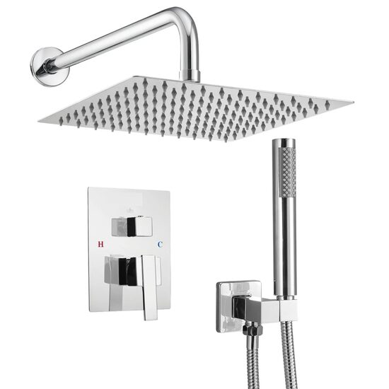 Set de dus, Montaj incastrat, Inox, Argintiu, Cap dus patrat 25 cm, Dimensiune 530 x 250 x 135 mm