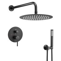Set de dus, Montaj incastrat, Inox, Negru mat, Cap dus rotund 25 cm, Dimensiune 530 x 245 x 145 mm