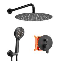 Set de dus, Montaj incastrat, Inox, Negru mat, Cap dus rotund 305 mm, Dimensiune 550 x 300 x 140 mm