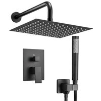 Set de dus, Montaj incastrat, Inox, Negru mat, Cap dus patrat 250 mm, Dimensiune 530 x 250 x 135 mm