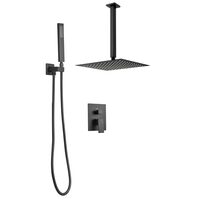 Set de dus, Montaj incastrat, Inox, Negru mat, Cap dus patrat cu efect ploaie 250 mm, Dimensiune 247 x 247 x 270 mm