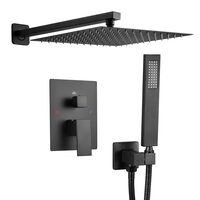 Set de dus, Montaj incastrat, Inox, Negru mat, Cap dus patrat cu efect ploaie 300 mm, Dimensiune 555 x 300 x 70 mm