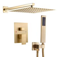 Set de dus, Montaj incastrat, Inox, Auriu, Cap dus patrat cu efect ploaie 250 mm, Dimensiune 530 x 250 x 135 mm