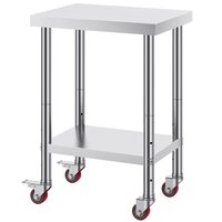 Masa de lucru Inox, pentru preparare alimente, 610 x 450 x 860 mm, 4 x roti, raft , Inaltime reglabila