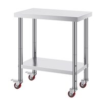 Masa de lucru Inox, pentru preparare alimente, 762 x 450 x 860 mm, 1 x rafturi, 4 x roti