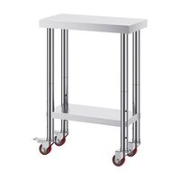 Masa de lucru Inox, pentru preparare alimente, 307 x 612 x 862 mm, 1 x rafturi, 4 x roti, Inaltime reglabila