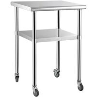 Masa de lucru Inox, pentru preparare alimente, 610x610x914 mm, 1 x rafturi, 4 x roti