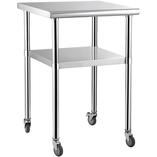 Masa de lucru Inox, pentru preparare alimente, 610x610x914 mm, 1 x rafturi, 4 x roti