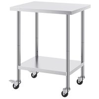 Masa de lucru Inox, pentru preparare alimente, 610 x 762 x 954.6 mm, 1 x rafturi, 4 x roti, Inaltime reglabila