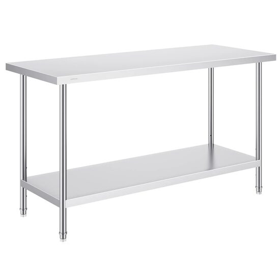 Masa de lucru Inox, pentru preparare alimente, 610x1524x864 mm, 1 x rafturi, Inaltime reglabila
