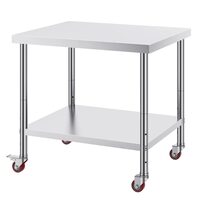 Masa de lucru Inox, pentru preparare alimente, 910x760x860 mm, 1 x rafturi, 4 x roti, Inaltime reglabila