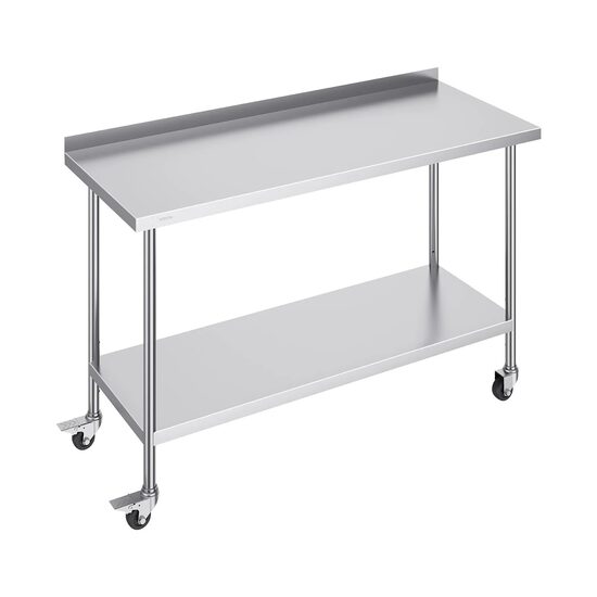 Masa de lucru Inox, pentru preparare alimente, 610 x 610 x 954,6 mm, 1 x rafturi, 4 x roti