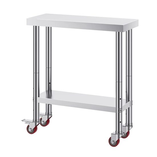 Masa de lucru Inox, pentru preparare alimente, 762x305x864 mm, 1 x rafturi, 4 x roti