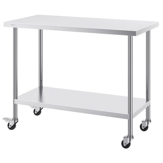 Masa de lucru Inox, pentru preparare alimente, 610 x 1219 x 954,6 mm, 1 x rafturi, 4 x roti
