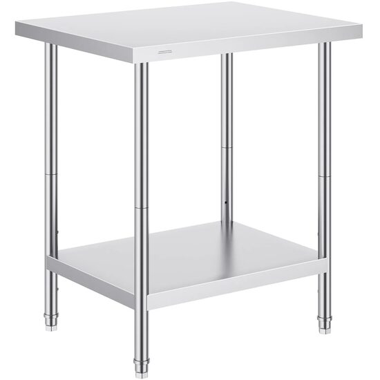 Masa de lucru Inox, pentru preparare alimente, 610x762x864 mm, 1 x rafturi, Inaltime reglabila